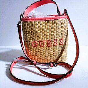 Guess Hot Pink & Tan Bucket Lyria Mini Crossbody Bag NWT